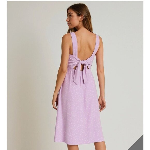 Pact Dress Womens Medium Lavender Tie-Back Floral Organic Cotton Knit Pockets - Picture 1 of 5